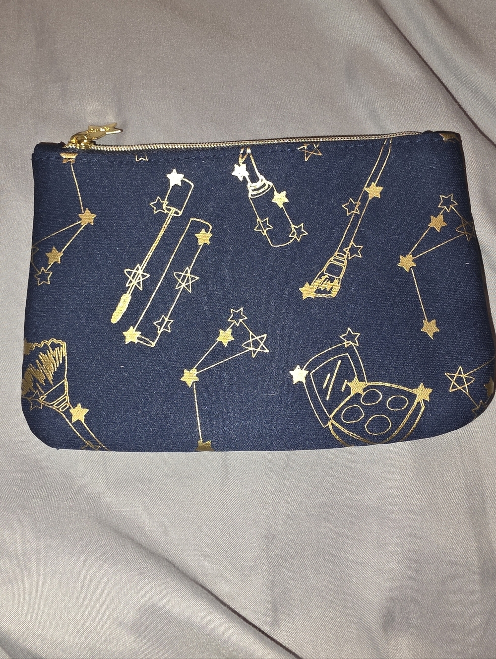 Navy Cosmetic Pouch with Gold Makeup Constellation Print